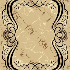 High-resolution digital beige marble pattern with black scrollwork border for carpet printing and custom rug manufacturing.