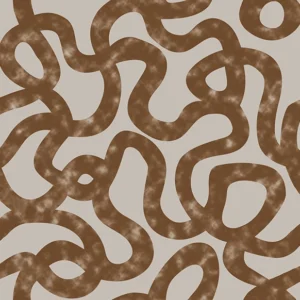 Seamless pattern of abstract organic wavy loops with a soft brown watercolor texture on a beige background, perfect for contemporary home décor and luxury textiles.