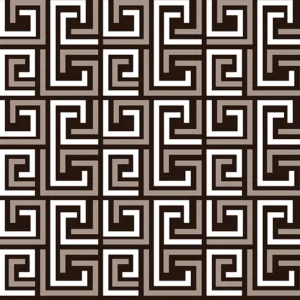 Seamless pattern of classic Greek Key meander geometric shapes in warm brown, beige, and cream colors, perfect for luxury wallpaper and vintage upholstery.