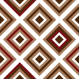Seamless pattern of interlocking concentric diamond shapes in burgundy, brown, beige, and white, perfect for luxury home décor and tribal-inspired geometric textiles.